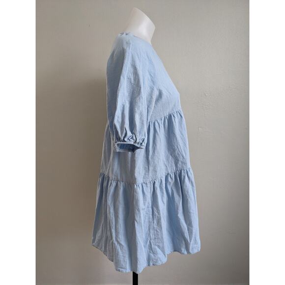 Amorini Size XS Baby Doll Tiered Shift Dress Light Blue Cotton Short Sleeves - Picture 8 of 14